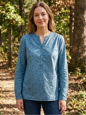Liberty Art Fabrics Blue Floral 100% Cotton Popover Tunic Blouse - Size M